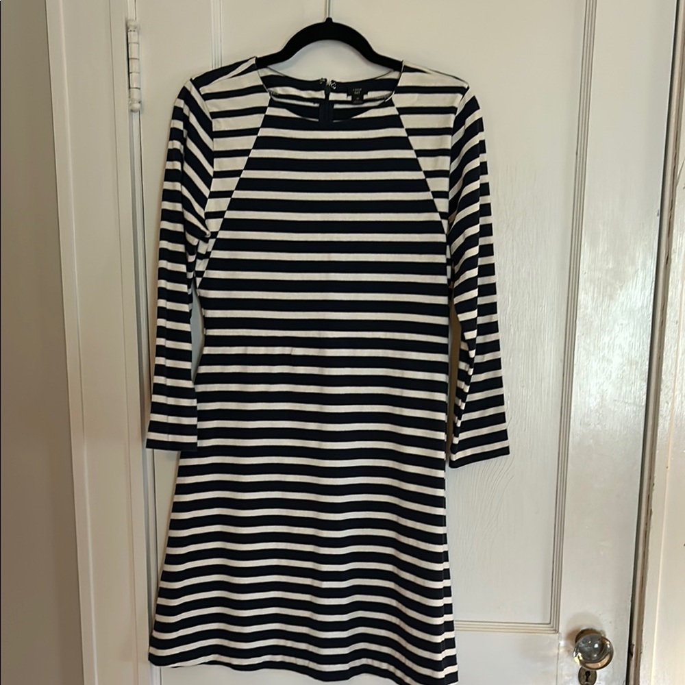Navy Blue and White A-Line Long Sleeve Dress